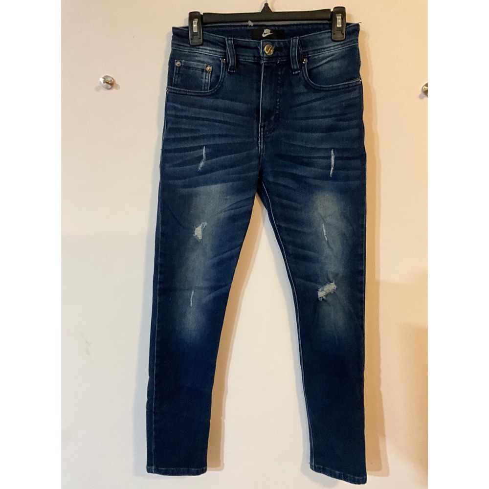 Nike SB Maxx Running Distressed Dark Wash Slim Fit Denim Jeans Blue 27x30